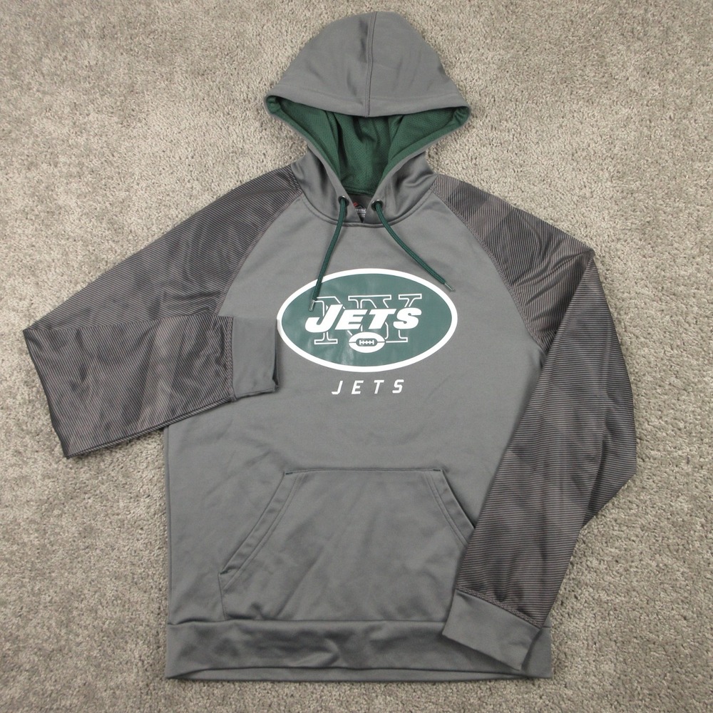 New York Jets Sweater Mens Medium Gray Majestic Thermabase Hoodie Sweatshirt NFL